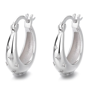 Boucles d'oreilles créoles en argent sterling 925 avec zircons et finition polie