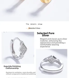 Detail view of 925 sterling silver hoop earrings with rhombus micro-pave diamond setting