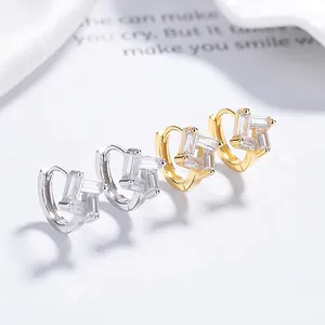Boucles d'Oreilles Créoles en Argent Sterling 925 Géométriques Carrées en Zirconia pour Femmes Or Argent Électroplaqué Bijoux