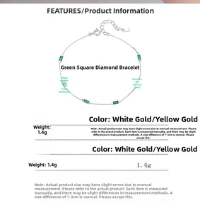Detailed size specifications for a 925 sterling silver bracelet with green cubic zirconia