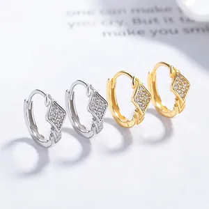 925 Sterling Silver Rhombus Hoop Earrings For Women Pave Rhinestone Geometric Huggie Earrings Simple Fashion Jewelry Gift