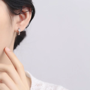 Sparkling 925 sterling silver geometric diamond hoop earrings for women on ears