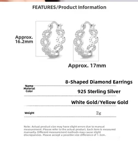Détails des boucles d'oreilles infinity en argent avec sertissage de zircons cubiques