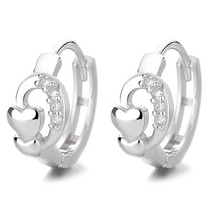 Elegante 925 Sterling Silber Doppel Herz Ohrringe mit funkelnden Zirkon Akzenten