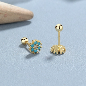 Pendientes de flores en plata 925 con piedras azules y cierre de rosca de seguridad