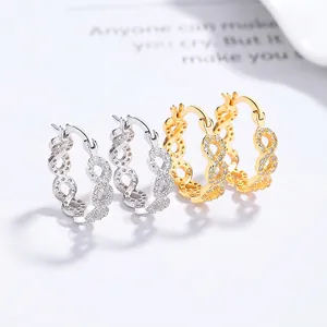 Boucles d'Oreilles Créoles Infini en Argent Sterling 925 pour Femmes Bijoux de Mode avec Strass Incrustés Design Géométrique