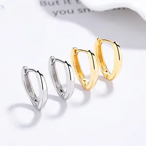 Boucles d'Oreilles Créoles en V en Argent Sterling 925 pour Femmes Boucles d'Oreilles Géométriques Minimalistes Électroplaquées Or Argent Bijoux Tendance