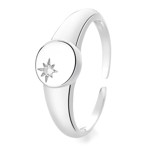 925 sterling silver adjustable signet ring with starburst pattern and zircon stone