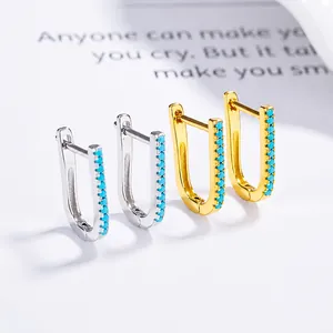 Orecchini a cerchio a U in argento 925 con pietre turchesi in oro e argento
