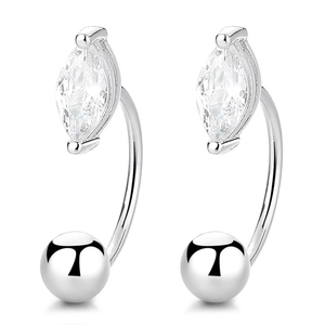 925 Sterling silver C-shaped drop earrings with marquise cut zircon and polished silver ball