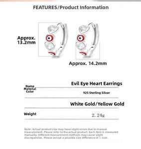 Spécifications de taille pour les créoles cœur œil protecteur en argent sterling 925
