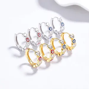925 Argent Sterling Mauvais Œil Cœur Boucles d'Oreilles pour Femmes Personnalisé Zirconia Petites Boucles d'Oreilles Bijoux Cadeau