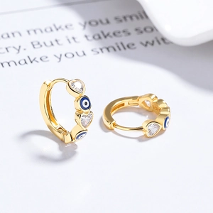 Boucles d'oreilles cœur en argent 925 doré avec œil du diable et zircons