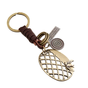 Vintage Mens Cowhide Leather Keychain Alloy Bird Pendant Handmade Punk Style Grid Pattern Key Ring Holder Car Key Jewelry