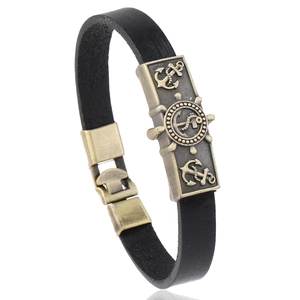 Retro Nautical Leather Bracelet For Men Women Anchor Steering Wheel Charm Cowhide Alloy Punk Style Beach Travel Jewelry