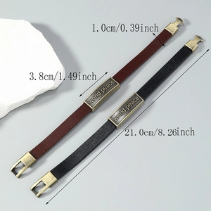 Retro leather bracelet with World Peace engraving in brown and black leather finishes