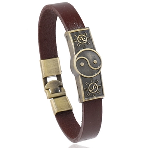 Retro Cowhide Alloy Tai Chi Bagua Bracelet Unisex Handmade Leather Wristband Chinese Style Yin Yang Jewelry Gift
