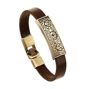 Vintage Leather Bracelet For Men Women Retro Alloy Heart I Love U Engraved Charm Wrap Wristband European Fashion Jewelry Gift