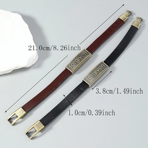 Bracelet vintage en cuir avec plaque Forgiven en alliage pour hommes et femmes