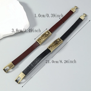 Bracelets rétro en cuir avec plaques florales en bronze, dimensions de 21cm incluses