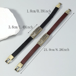 Punk retro leather bracelets in black and brown with cross-engraved metal charms