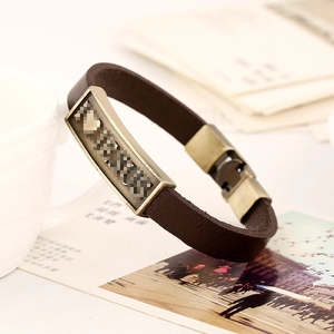 Bracelet vintage en cuir marron avec plaque métallique I Heart Jesus bronze pour hommes