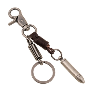Vintage Punk Handmade Cowhide Leather Keychain For Men Women Industrial Style Alloy Bullet Pendant Key Ring Accessory