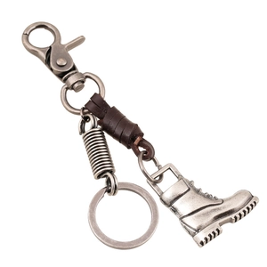 Handmade Vintage Top Grain Cowhide Leather Keychain With Alloy Martin Boot Charm Punk Style Keyring For Men Women Decor