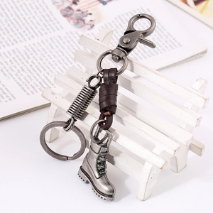 Vintage braided leather keychain with alloy boot pendant and spring clasp for men