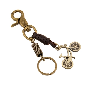 Vintage Leather Alloy Bicycle Pendant Keychain For Men Women Retro Bronze Key Ring Backpack Charm Handmade Accessory