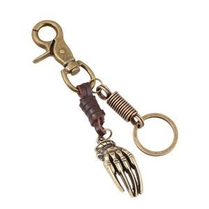 Vintage Punk Bronze Legierung Skelett Hand Schlüsselanhänger Rindsleder Armband Industrie Skelettkralle Rucksack Anhänger Schlüsselring