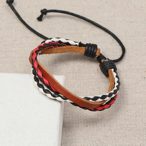 Handmade multilayer braided leather bracelet with adjustable cord in vintage colors