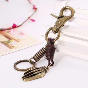 Retro Leder Schlüsselanhänger mit Bronze Totenkopfkralle und Karabiner für Männer