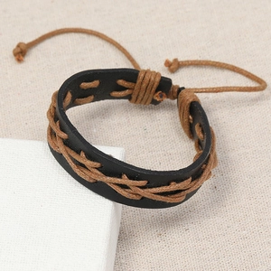 Bracelet en cuir de vache tissé à la main avec cordon ajustable au style vintage