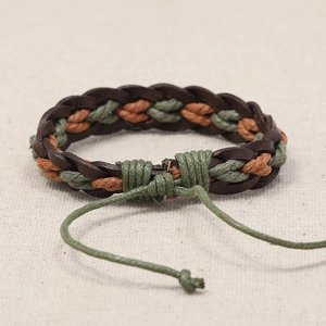 Handwoven vintage leather bracelet for women with adjustable multi-color cord design