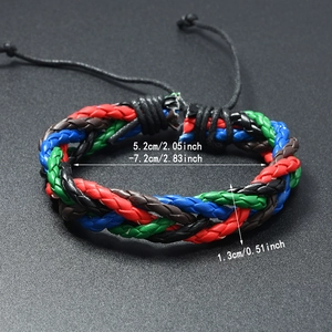 Bracelet bohème en cuir tissé à la main avec sangles multicolores réglables et style décontracté