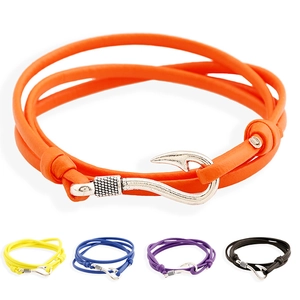 Nautischer Marine Stil Angelhakenschnalle Lederarmband Mode Mehrlagige Wicklung Unisex Punk Stil PU Schmuck Für Paare