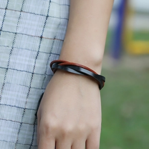 Retro multi-layer woven leather bracelet for men featuring black and brown braided cords