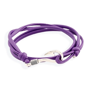 Lila mehrlagiges Lederarmband mit silbernem Marine-Hakenverschluss für Damen und Herren