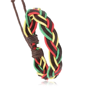 Bracelet en Cuir Tressé Jamaïcain Rouge Jaune Vert Vintage Multicouche Corde Cirée Bracelet Réglable Boho Ethnique Unisexe Bijoux