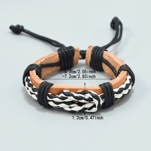 Handwoven multi-layer leather bracelet with adjustable cords and 1.2cm width