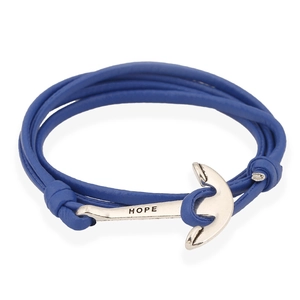 Bracelet ancre en cuir tressé bleu pour homme avec pendentif Hope en métal argenté