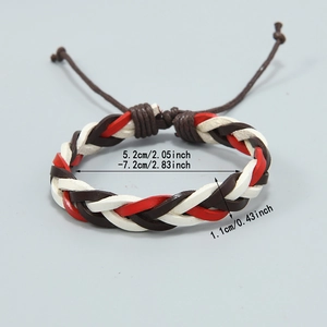 Handwoven multi-color leather bracelet with adjustable drawstring and 1.1cm width