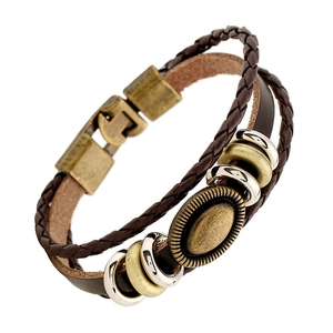 Vintage Multi Layer Genuine Leather Bracelet For Men Women Braided Cowhide Alloy Beads Geometric Charm Punk Boho Wrap Jewelry Gift