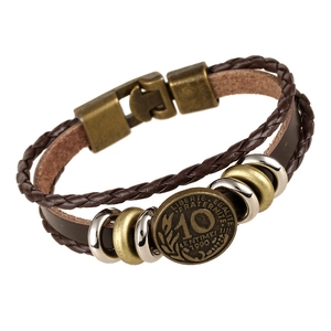 Vintage Multi Layer Leather Bracelet For Men Women Handmade Braided Cowhide Alloy Coin Pendant Bracelet Ethnic Style Jewelry Gift