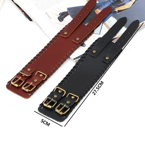 Men's retro woven leather bracelet set in black and brown with metal buckles