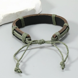 Retro handmade braided cowhide leather bracelet with FEARLESS alloy and adjustable drawcord