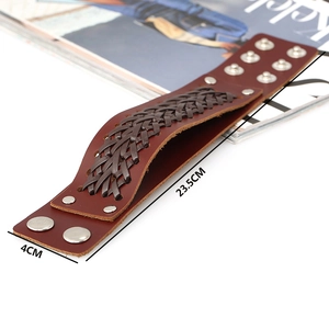 Retro wide braided dark brown leather bracelet for men with adjustable silver snap buttons