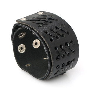 Men Vintage Punk Braided Cowhide Leather Bracelet Wide Cuff Alloy Studded Adjustable Snap Bracelet Rock Wristband Jewelry Gift