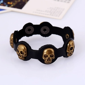 Vintage-Lederarmband für Herren mit Retro-Punk-Totenkopf-Nieten und Druckverschluss